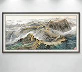Golden Mist Great Wall Chinese Landscape Framed Canvas Wall Art for Home Decor