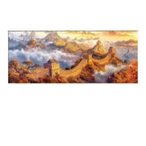 Golden Mist Great Wall Chinese Landscape Canvas Art Framed Wall Decor for Home