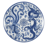 Chinese Blue and White Porcelain Dragon Phoenix Decorative Plate Ornament 26cm Diameter Home Decoration