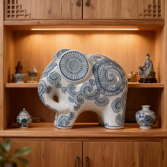 Chinese Blue and White Porcelain Elephant Figurine Home Decorative Ornament for Interior Decoration