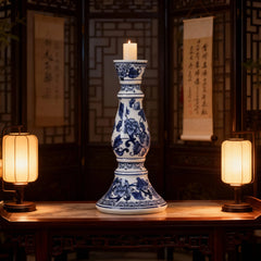 Chinese Blue and White Porcelain Candle Holder, Floral Pattern Decorative Ornament