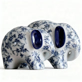 Set of 2 Chinese Blue and White Porcelain Elephant Figurines Decorative Ornaments