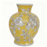 Traditional Chinese Yellow Glazed White Floral Vase Decorative Ornament