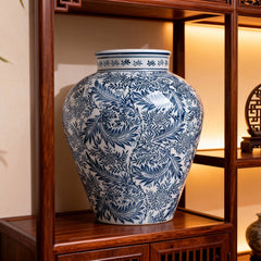 Blue and White Porcelain Vase with Intricate Floral Design, Home Decor Accent