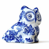 Chinese Blue and White Porcelain Owl Figurine Home Decor Artistic Ornament for Desktop Shelf Display