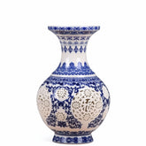 Hollowed-out blue and white porcelain vase with the character "Fu" for home decoration