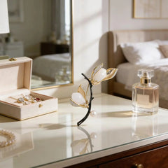 Vintage Hetian Jade Magnolia Flower Brooch with Pearl & Enamel Accents