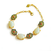 Elegant Palace Retro Style Enamel Cloisonné Hetian Jade Bracelet