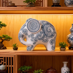 Chinese Blue and White Porcelain Elephant Figurine Home Decorative Ornament for Interior Decoration