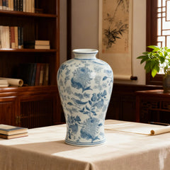 Chinese Blue and White Porcelain Meiping Vase with Floral Bird Motif for Home Decor