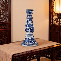 Chinese Blue and White Porcelain Candle Holder, Floral Pattern Decorative Ornament