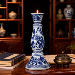 Chinese Blue and White Porcelain Candle Holder, Floral Pattern Decorative Ornament