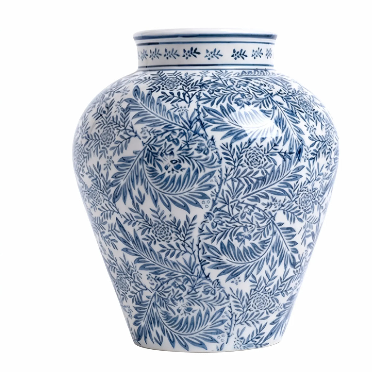 Blue and White Porcelain Vase with Intricate Floral Design, Home Decor Accent
