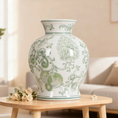 Blue and White Porcelain Vase Floral Pattern Traditional Ceramic Ornament for Home Tabletop Decoration